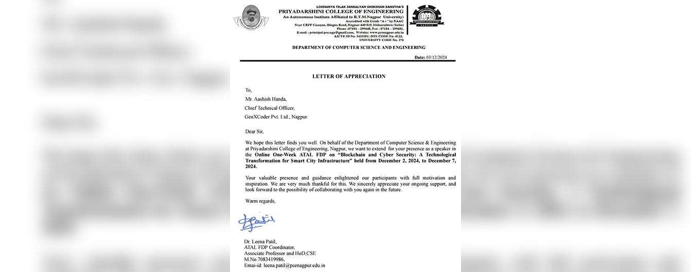 Innovative IT Solutions and Services by GenXCoders Pvt. Ltd. - GXCPL’s Contribution to Cyber Security Education: CTO Aashish Handa Recognized as ATAL FDP Speaker